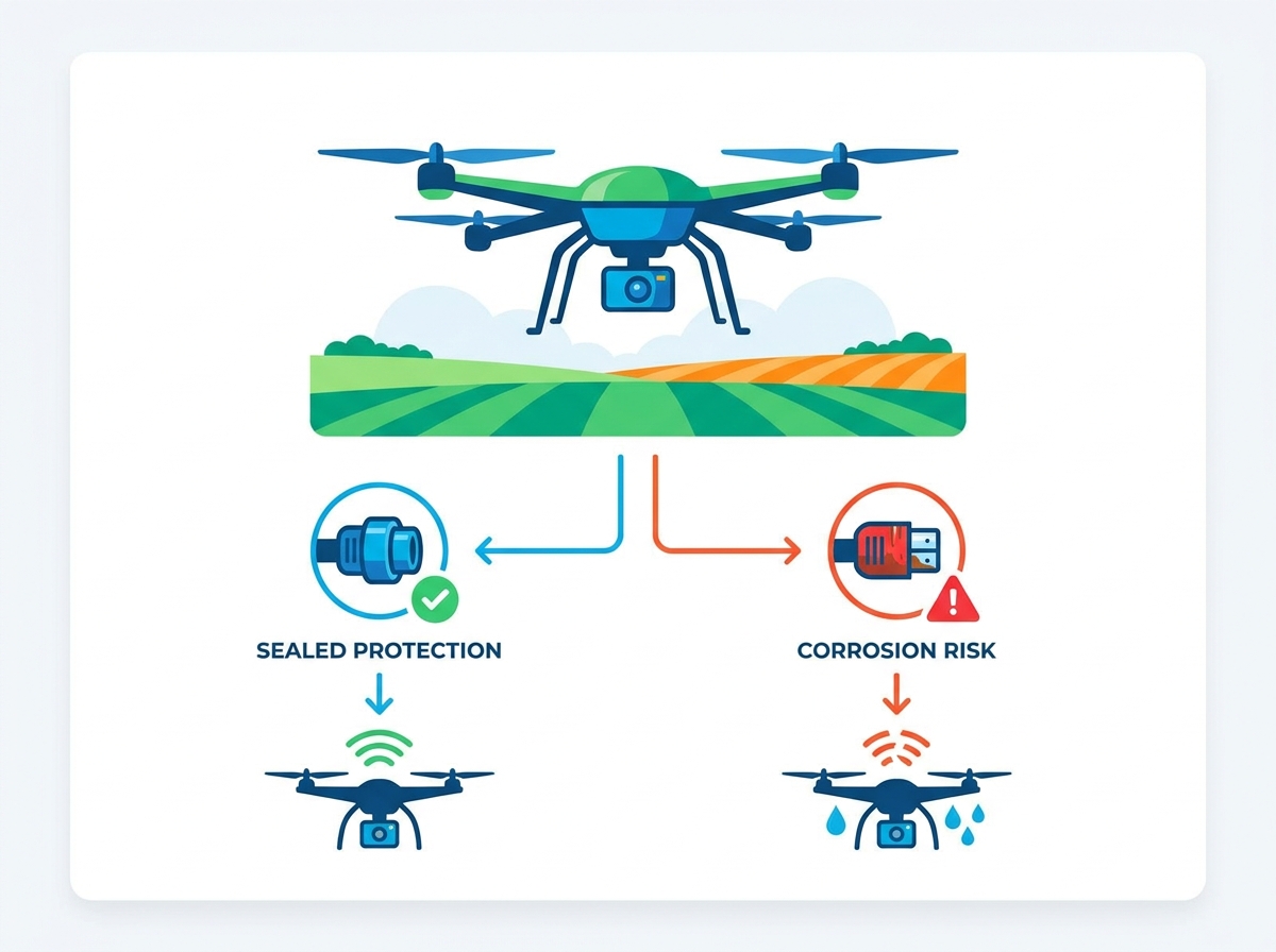 Connettore impermeabile per UAV agricoli